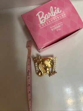 1998 Barbie Gold Tone Profile Brooch with Clear Crystals